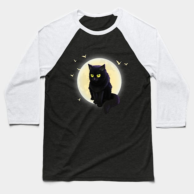 Halloween 2020 Black Cat Moon Witchy Retro Vintage Gift Baseball T-Shirt by Hussein@Hussein